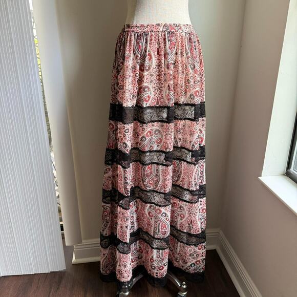 Alice + Olivia Hetty Paisley Lace Trim Maxi Skirt Size 4 - Picture 3 of 6
